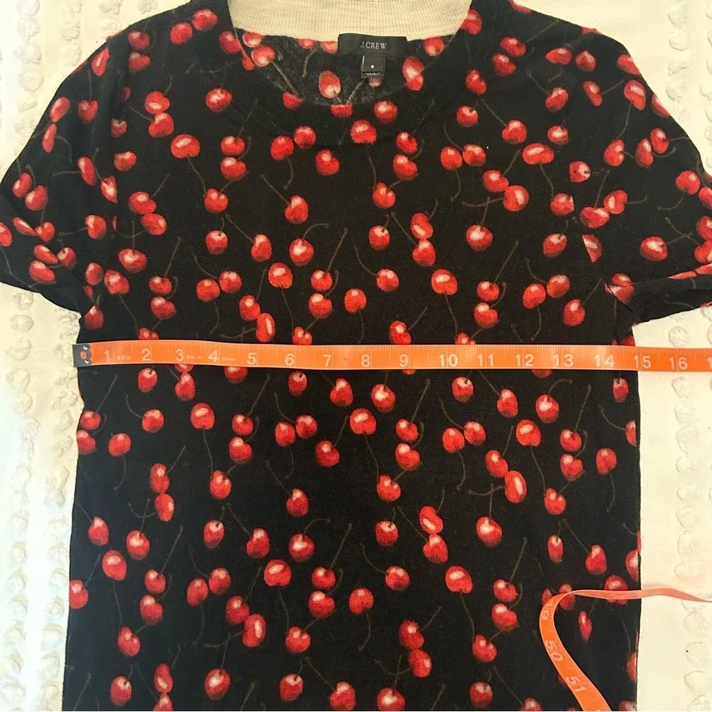 J. Crew Black and Red Cherry Print Tippi 3/4 Sleeve Crew Neck Sweater S